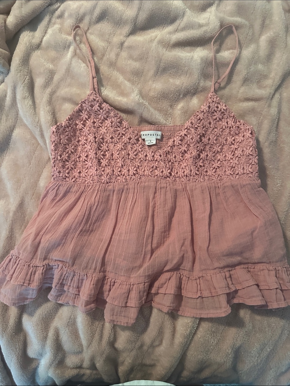 Aeropostale Dusty Pink Crochet-Trim Ruffle Cami